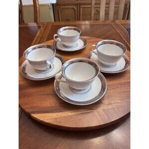 Vintage Chatham Fine China Platinum Rimmed Cups And Saucer. A Set Of 4 Sets